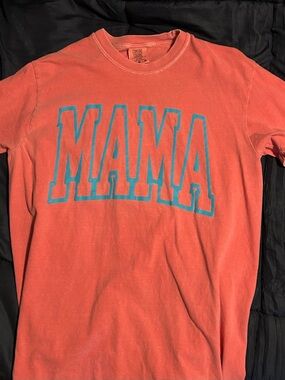 Comfort Colors Coral Tee with Turquoise MAMA Graphic